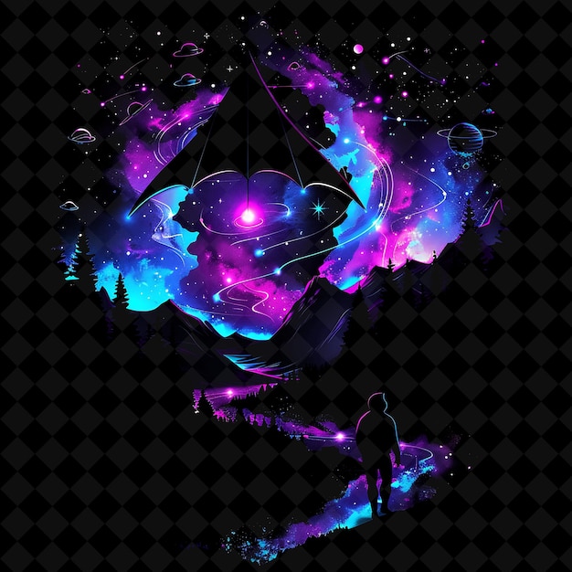 Shimmering Neon Multiverse Forest Inside a Silhouette Kite L PNG Neon Artistic Landscape