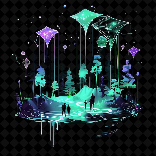 Shimmering Neon Virtual Reality Forest Inside a Silhouette K PNG Neon Artistic Landscape