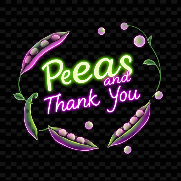 Shimmering Peas and Thank You Text in Neon Green and Soft Purple Surr Neon Yummy Typography Designo