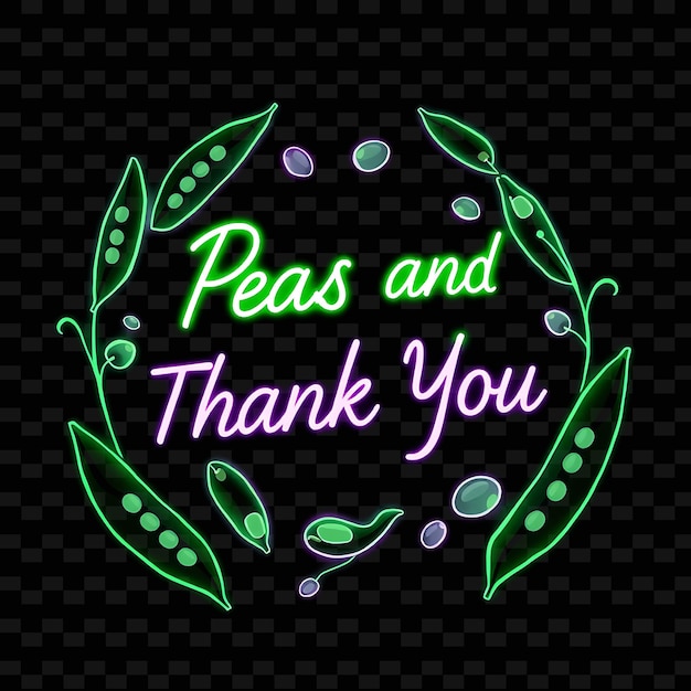 Shimmering Peas and Thank You Text in Neon Green and Soft Purple Surr Neon Yummy Typography Designo