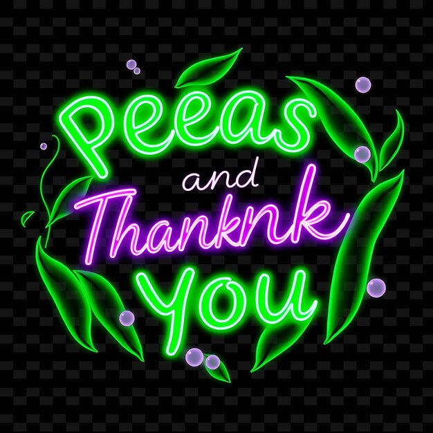 Shimmering Peas and Thank You Text in Neon Green and Soft Purple Surr Neon Yummy Typography Designo