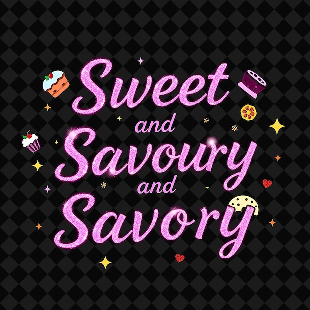 PSD shimmering sweet and savory text sparkles with neon pink and mage png inspired neon food decornt