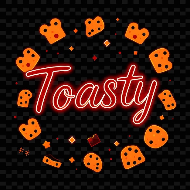 Shimmering Toasty Text in Neon Red Encircled by Toasty Bread and Past Neon Yummy Typography Designr