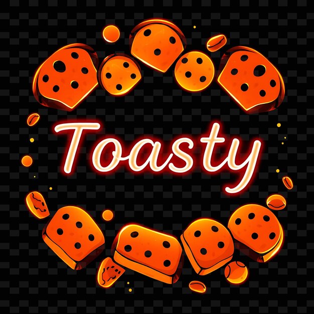 Shimmering Toasty Text in Neon Red Encircled by Toasty Bread and Past Neon Yummy Typography Designr