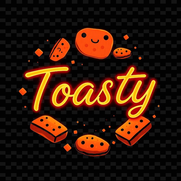 Shimmering Toasty Text in Neon Red Encircled by Toasty Bread and Past Neon Yummy Typography Designr