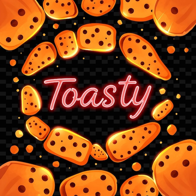 Shimmering Toasty Text in Neon Red Encircled by Toasty Bread and Past Neon Yummy Typography Designr