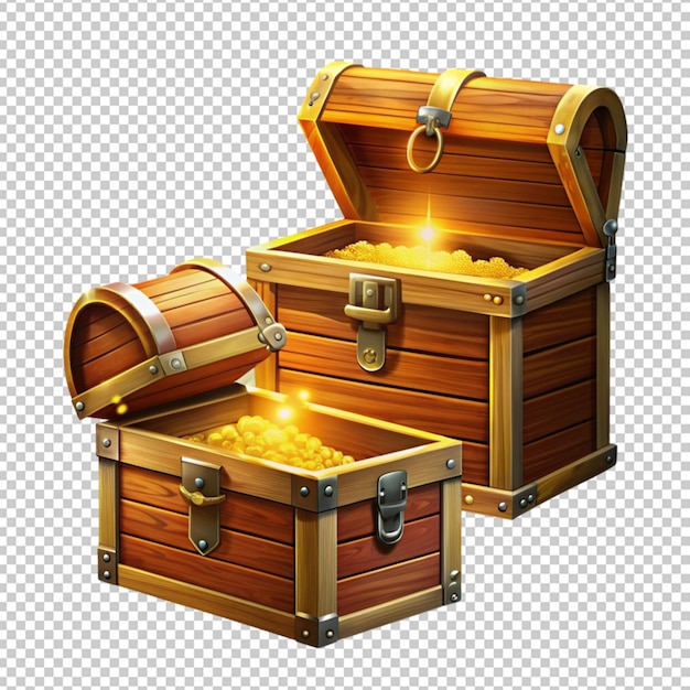 Shine in old wooden chest realistic composition on transparent background with vintage coffer and sparkling particles