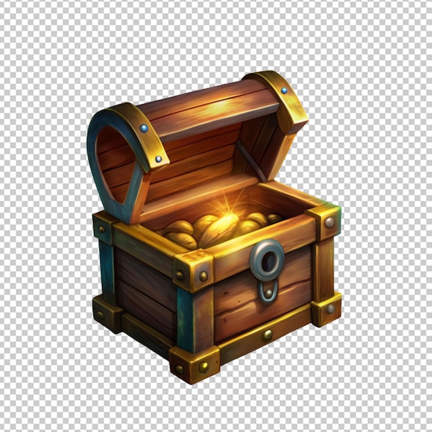 Shine in old wooden chest realistic composition on transparent background with vintage coffer and sparkling particles