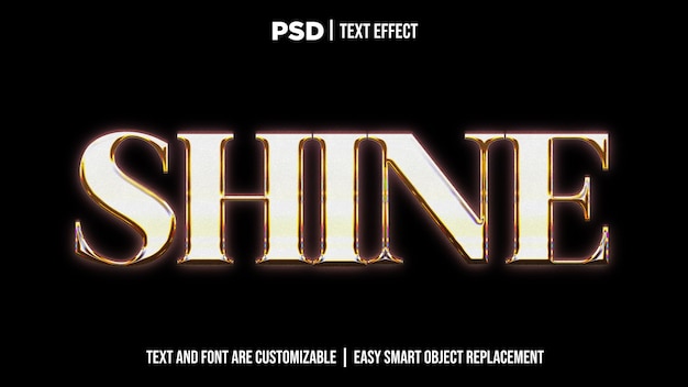 Shine white golden outline editable text with a black background made with photoshop psd file