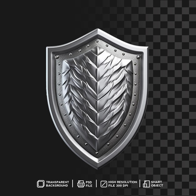 PSD shining 3d silver shield on transparent background