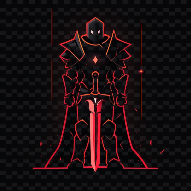 PSD shining brilliance of a knight with a glowing sword with neo png creative neon line art designs