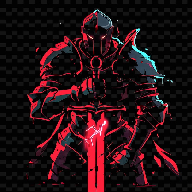 PSD shining brilliance of a knight with a glowing sword with neo png creative neon line art designs