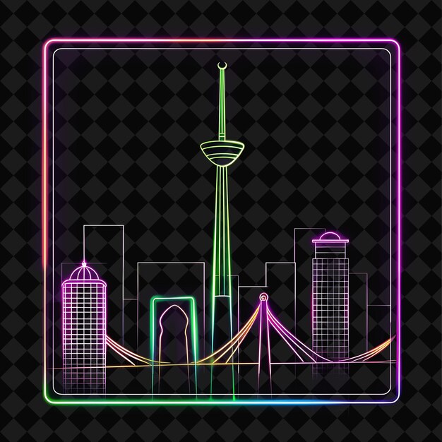 PSD shining neon tehran skyline within a silhouette square lands png y2k monoline cityscape collage art