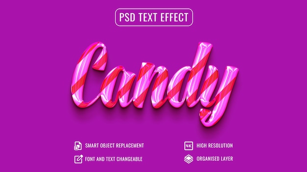 PSD shiny candy text 3d style editable text effect realistic pink lollipop typography logo mockup