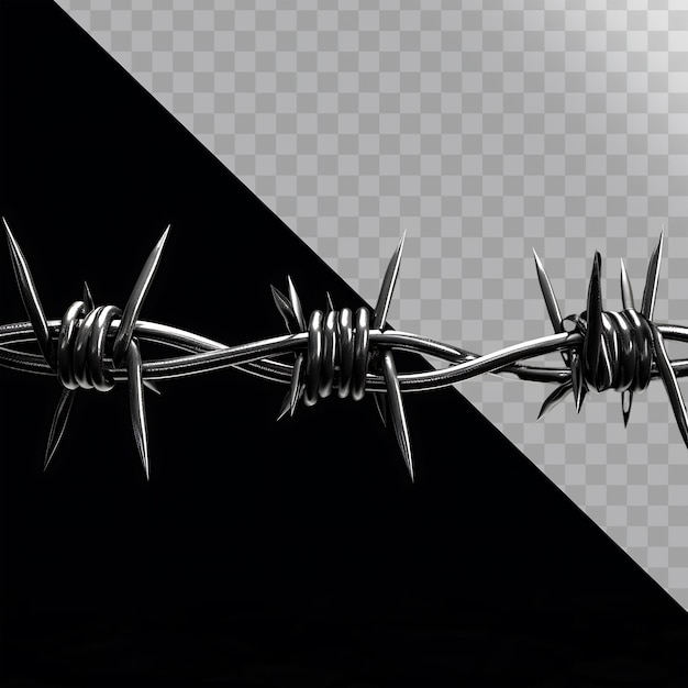 PSD shiny chrome barbed wire on blank background