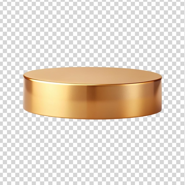 Shiny gold round pedestal display Isolated on transparent background