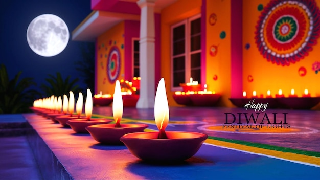 PSD shiny happy diwali diya realistic background template