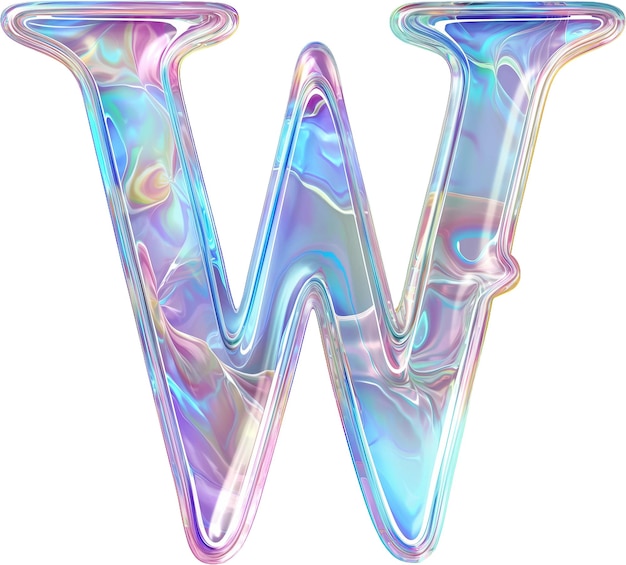 A shiny metallic letter W is displayed in a white background