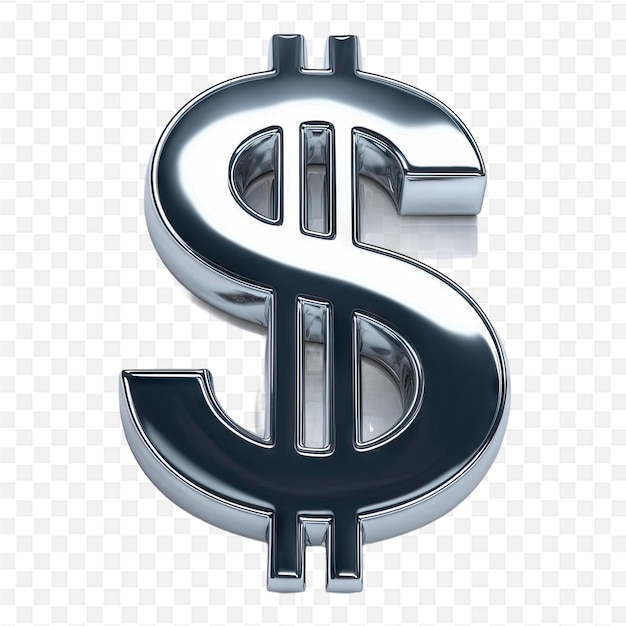 a shiny silver and black dollar sign with a white background