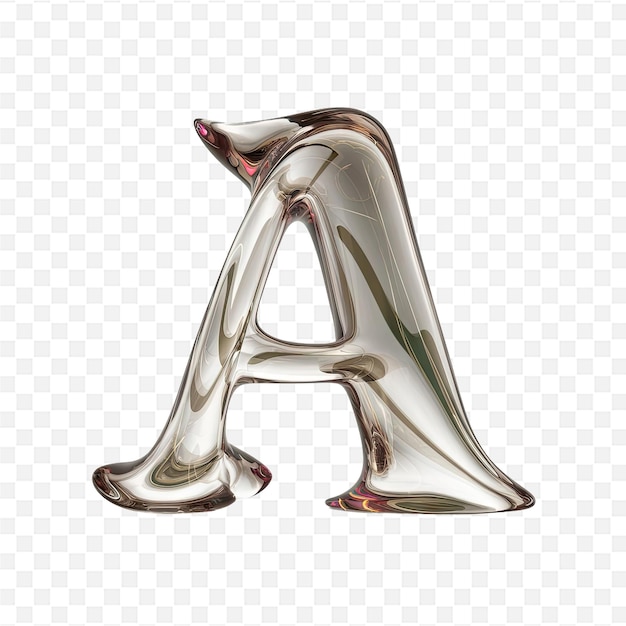 a shiny silver metallic letter a and with a white background