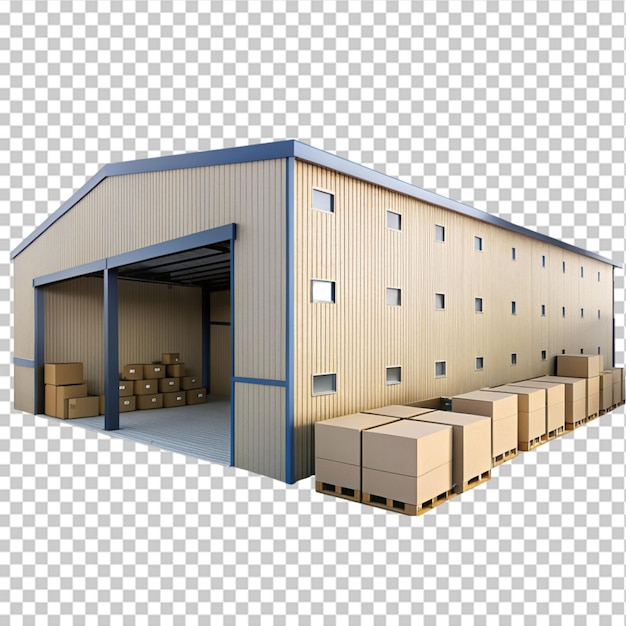 ship cargo container side view with cardboard boxes on transparent background