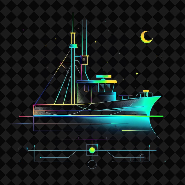 PSD a ship is on a black background with a blue and green design