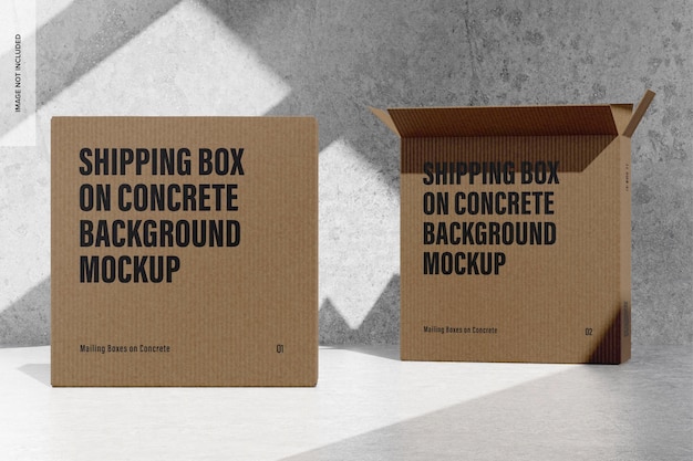 Shipping Boxes on Concrete Background Mockup, Front and Right View