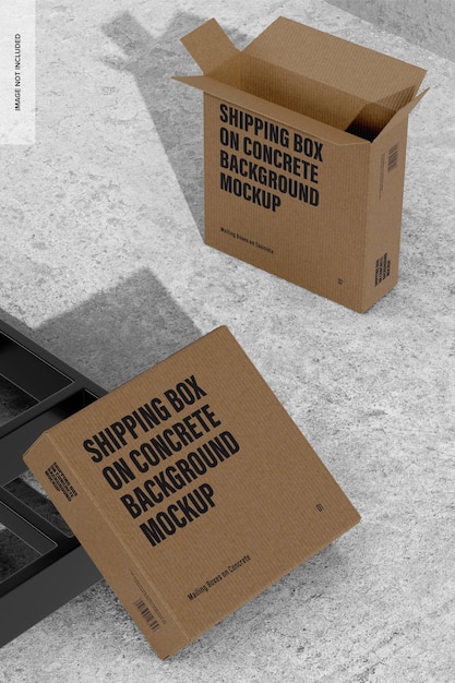 Shipping Boxes on Concrete Background Mockup, High Angle View