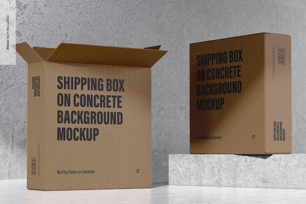 Shipping Boxes on Concrete Background Mockup, Left and Right View