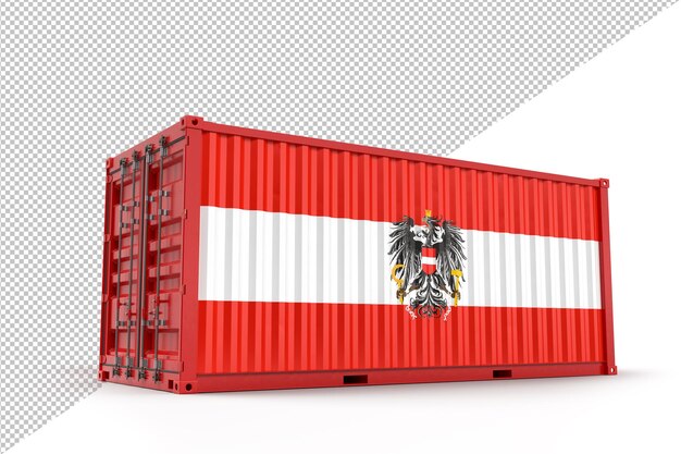 Shipping cargo container textured with Flag of Austria with coat of arms Isolated 3D Rendering