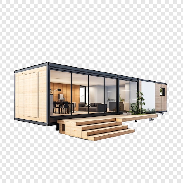 PSD shipping container house isolated on transparent background