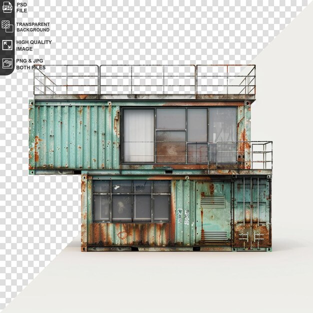 Shipping container house isolated on transparent background