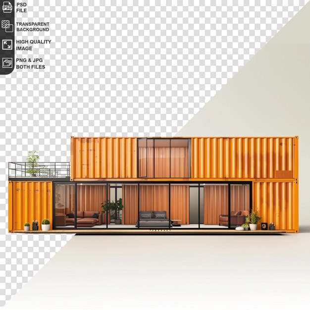 PSD shipping container house isolated on transparent background