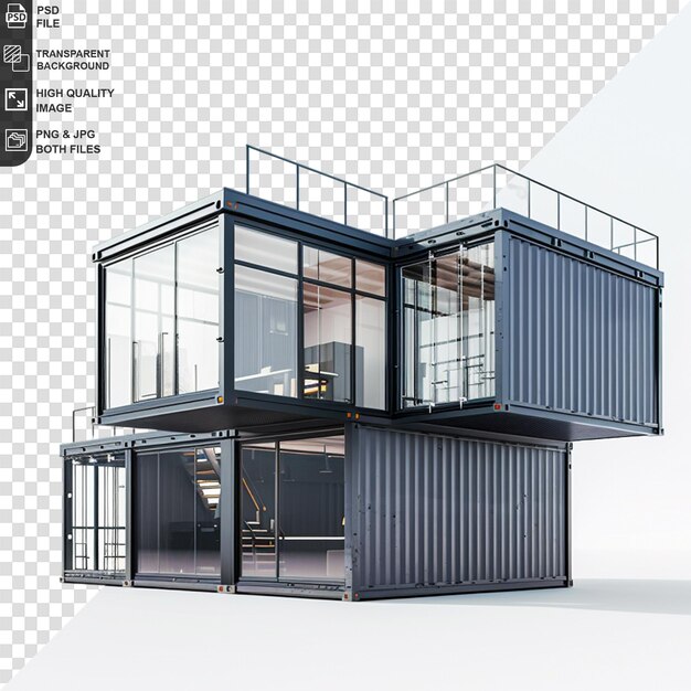 PSD shipping container house isolated on transparent background