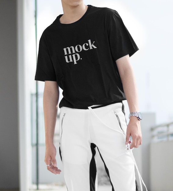 Shirt mockup with smart boy model