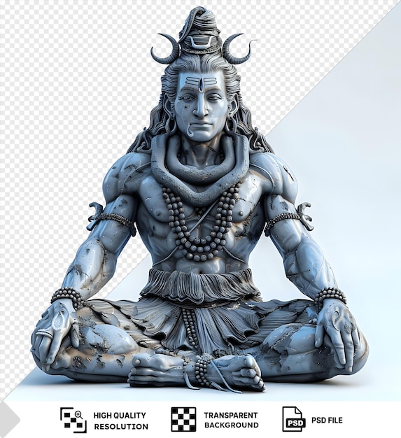 PSD shiva hindu god statue with a gray face and black necklace featuring a long arm and hand