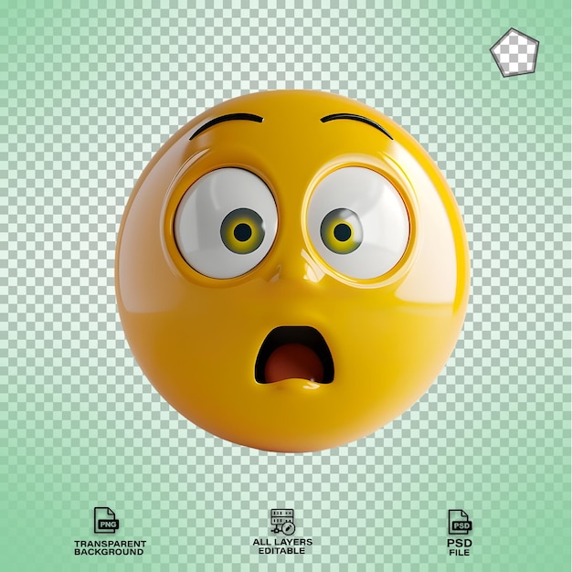 PSD shocked emoji face isolated on transparent background