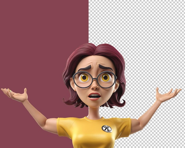 PSD shocking woman in yellow tshirt 3d