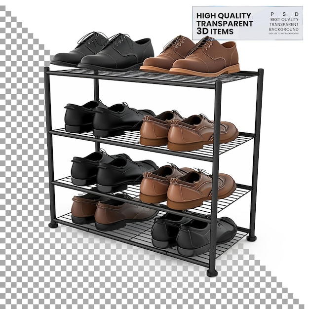 PSD shoe rack png on isolated transparent background