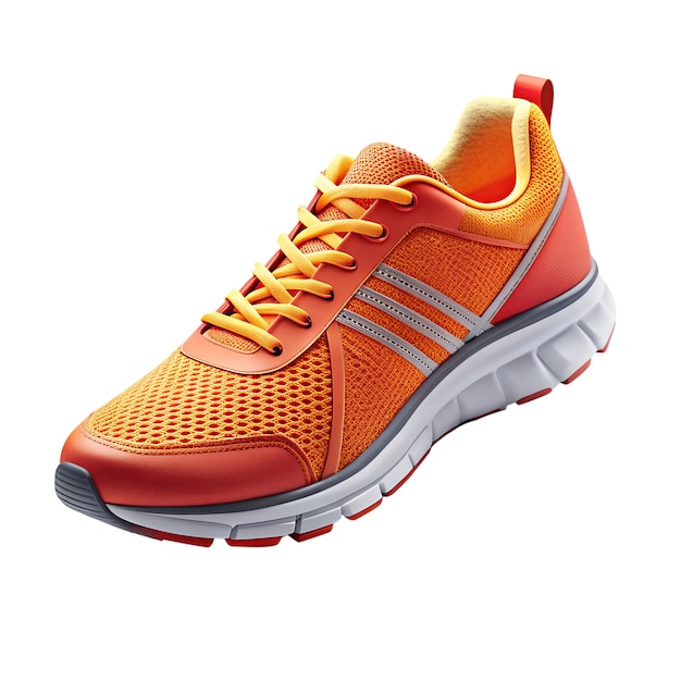 a shoe with orange and orange laces on it