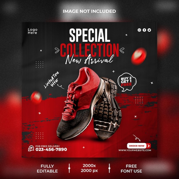 Shoes social media banner and instagram post template design