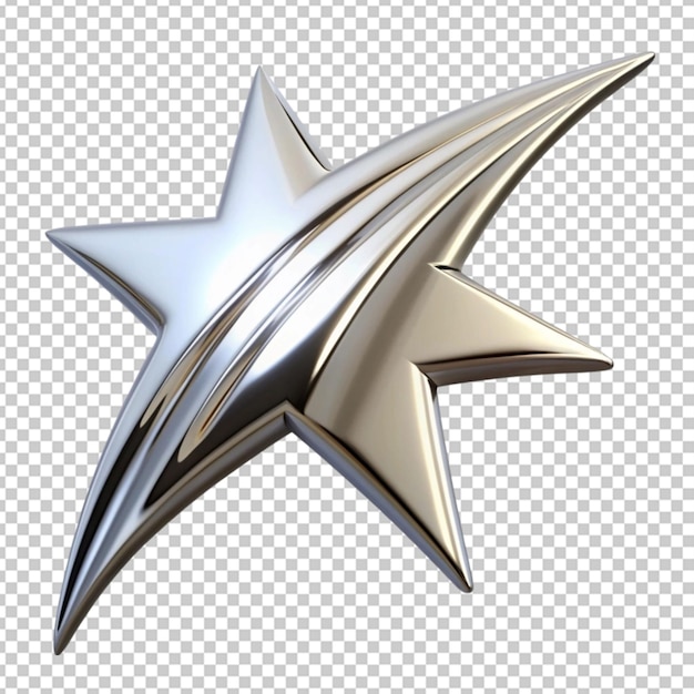 PSD shooting star in chrome material silver transparent background