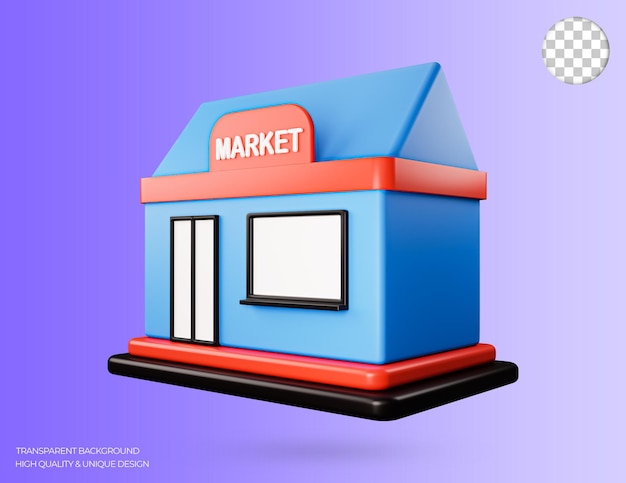 Shop building or mini supper market 3d icon. Market, supper shop, mini shop, Store building