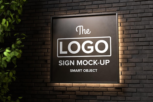 Shop sign mockup on black wall