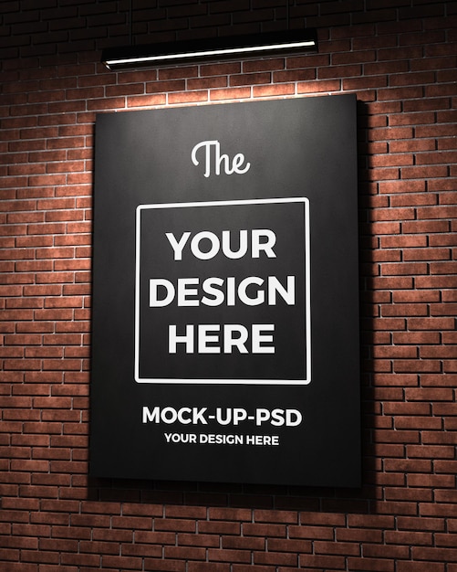 Shop sign mockup on brick wall