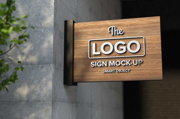 Shop sign mockup on concrete wall