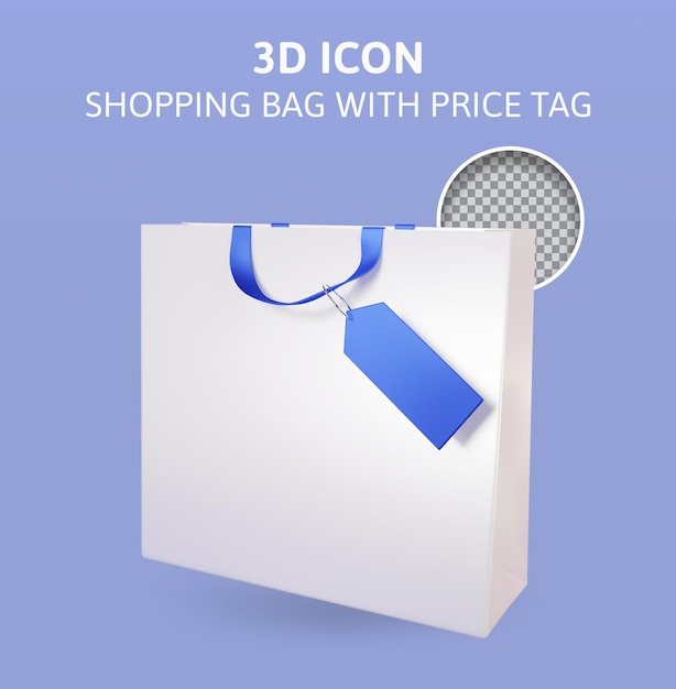 Shopping bag with price tag 3d rendering illustration