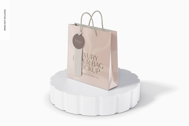 Shopping Bag with Ribbon Tag Mockup, Perspective