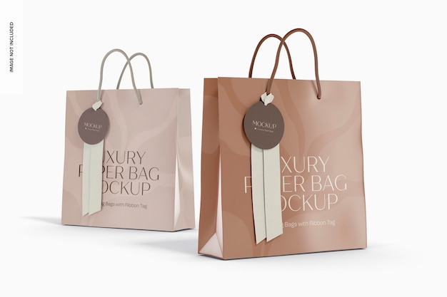 Shopping Bags with Ribbon Tag Mockup