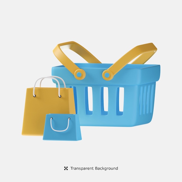 Shopping baske witht bags 3d icon illustration